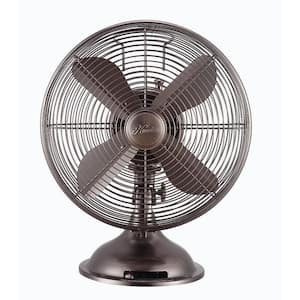 Retro 12 in. 3 Speed All-Metal Table Fan with Wide Oscillation in Onyx Copper