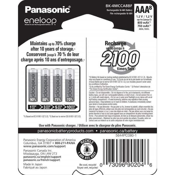 10 Pack Panasonic Eneloop AAA 4th generation 800mAh, Min. 750mAh NiMH  Pre-Charged Rechargeable Batteries + Free Battery Holder