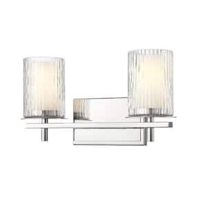 Grayson 16 in. 2-Light Chrome Vanity Light with Clear Etched Opal Glass Shade with No Bulbs Included