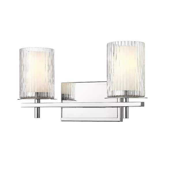 Unbranded Grayson 16 in. 2-Light Chrome Vanity Light with Clear Etched Opal Glass Shade with No Bulbs Included