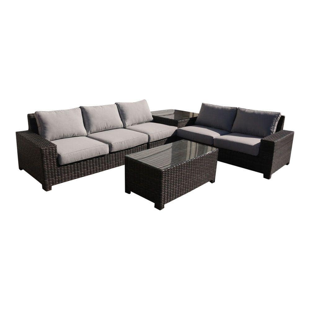 Courtyard Casual St Lucia Silver Oak 5-Piece Wicker Outdoor Sectional ...