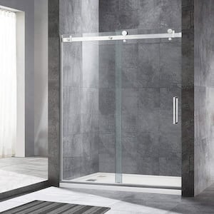 Taverham 56 in. to 60 in. x 76 in. Frameless Sliding Shower Door with Shatter Retention Glass in Brushed Nickel