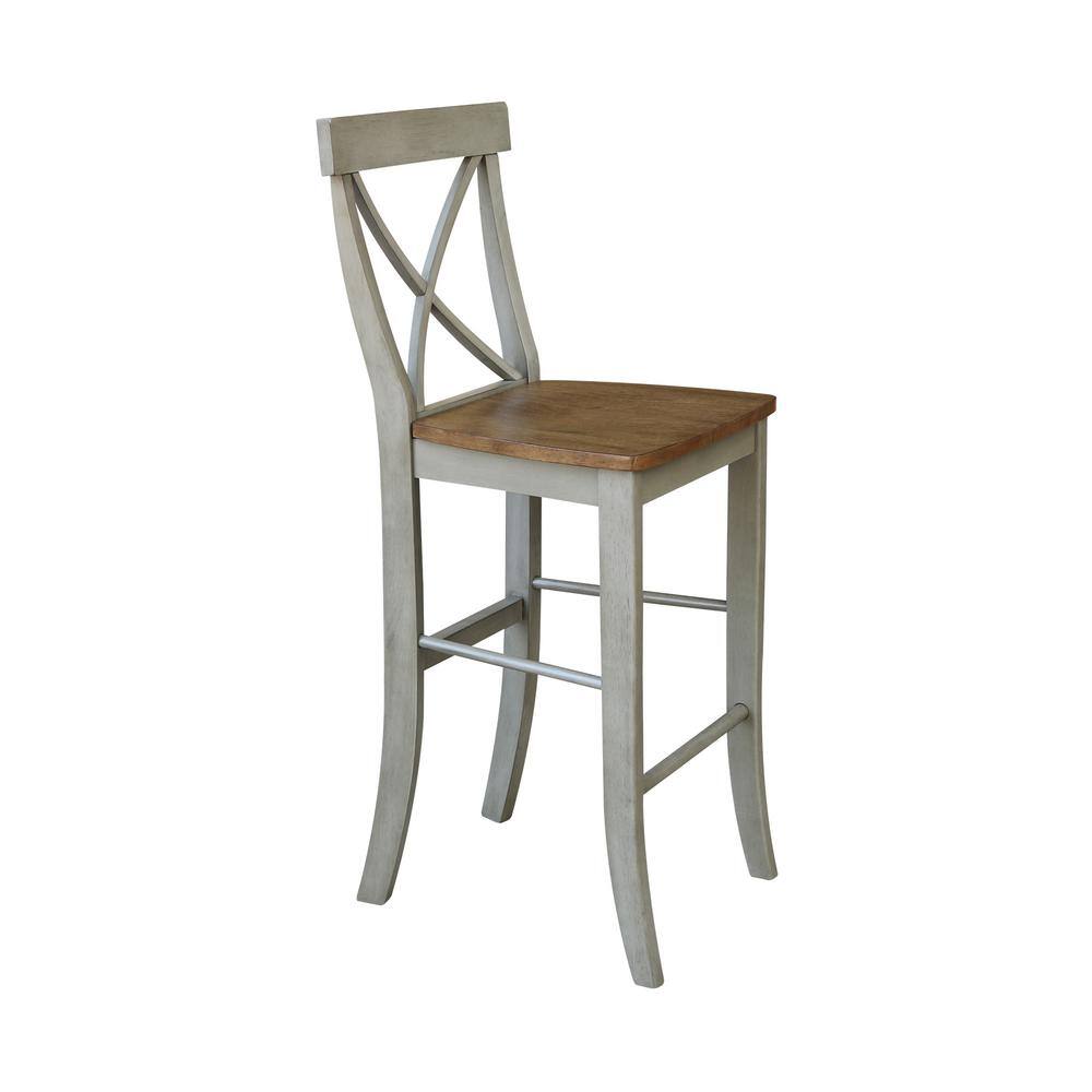Distressed Hickory and Stone X-Back Wood Bar Stool