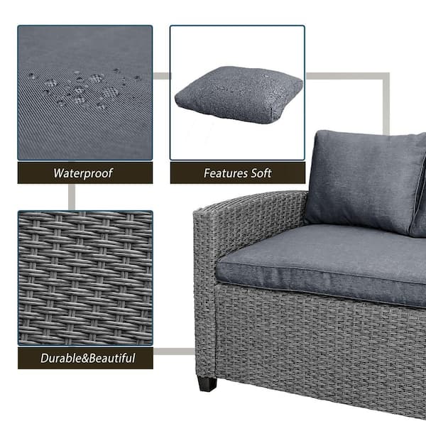 Mondawe Grey Patio Outdoor Dining Furniture Pe Rattan Wicker Conversation Sectional Sofa Set With Table And Soft Cushions Tp 073aae The Home Depot - The Brick Outdoor Patio Furniture