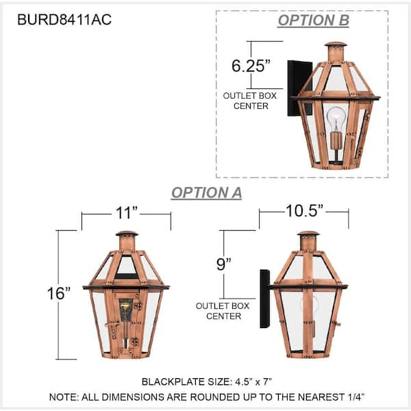 Quoizel BURD8411AC Burdett 1-Light Aged Copper Outdoor Wall Lantern