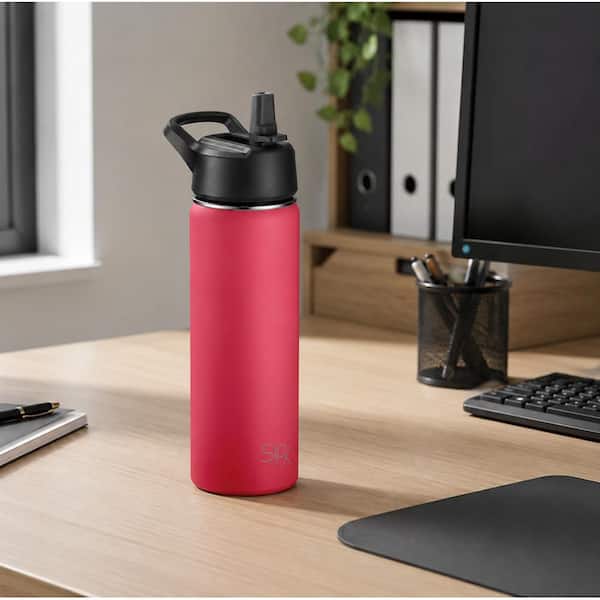 18 oz. Red Stainless Steel, Insulated Water Bottle with 3 Lids