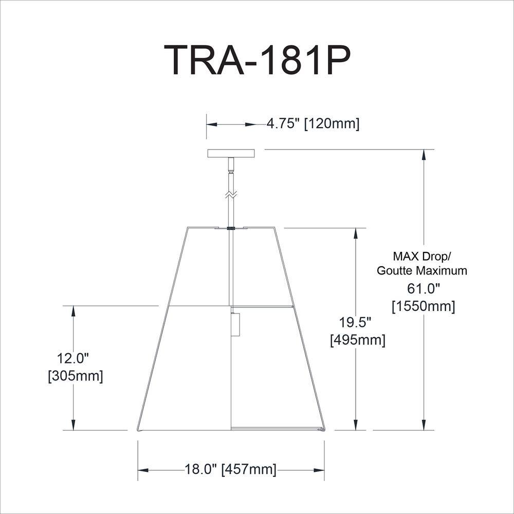Black and White Trapezoid Drum Pendant Light, 18-inch