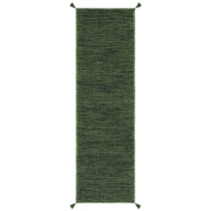 Montauk Green/Black 2 ft. x 6 ft. Solid Color Striped Runner Rug