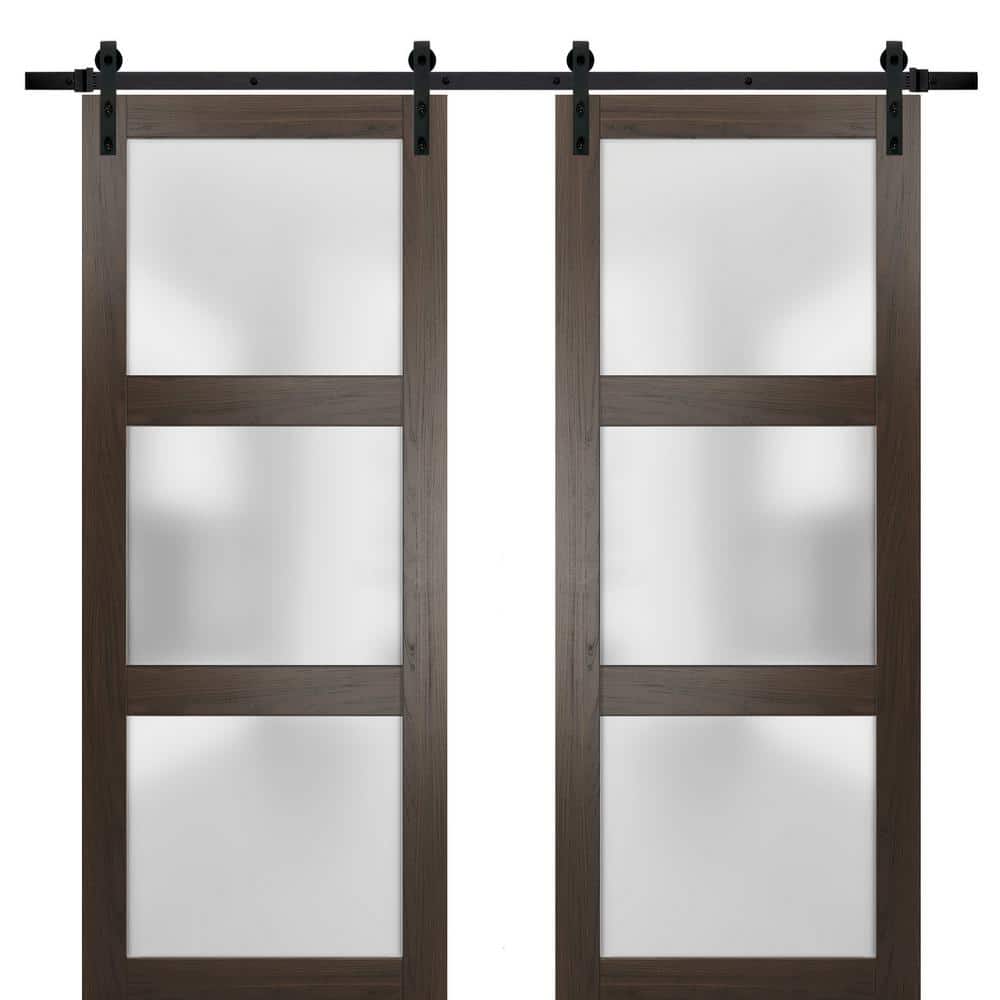 Assemble Required 2552 72 in. x 80 in. 3-Panel Brown Finished Wood Sliding Door with Double Barn Hardware price history on PriceWatchPro