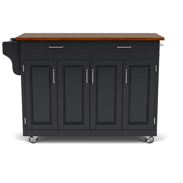 HOMESTYLES Create-a-Cart Black Kitchen Cart with Cherry Wood Top