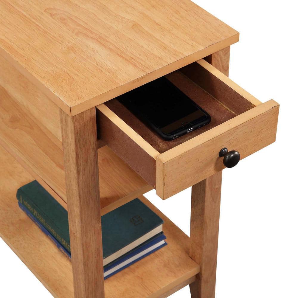 Natural Wood 24" Rectangular End Table with Storage