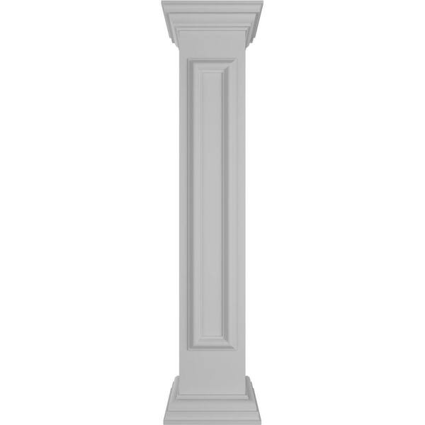 Ekena Millwork Straight 48 in. x 10 in. White Box Newel Post with Panel, Peaked Capital and Base Trim (Installation Kit Included)