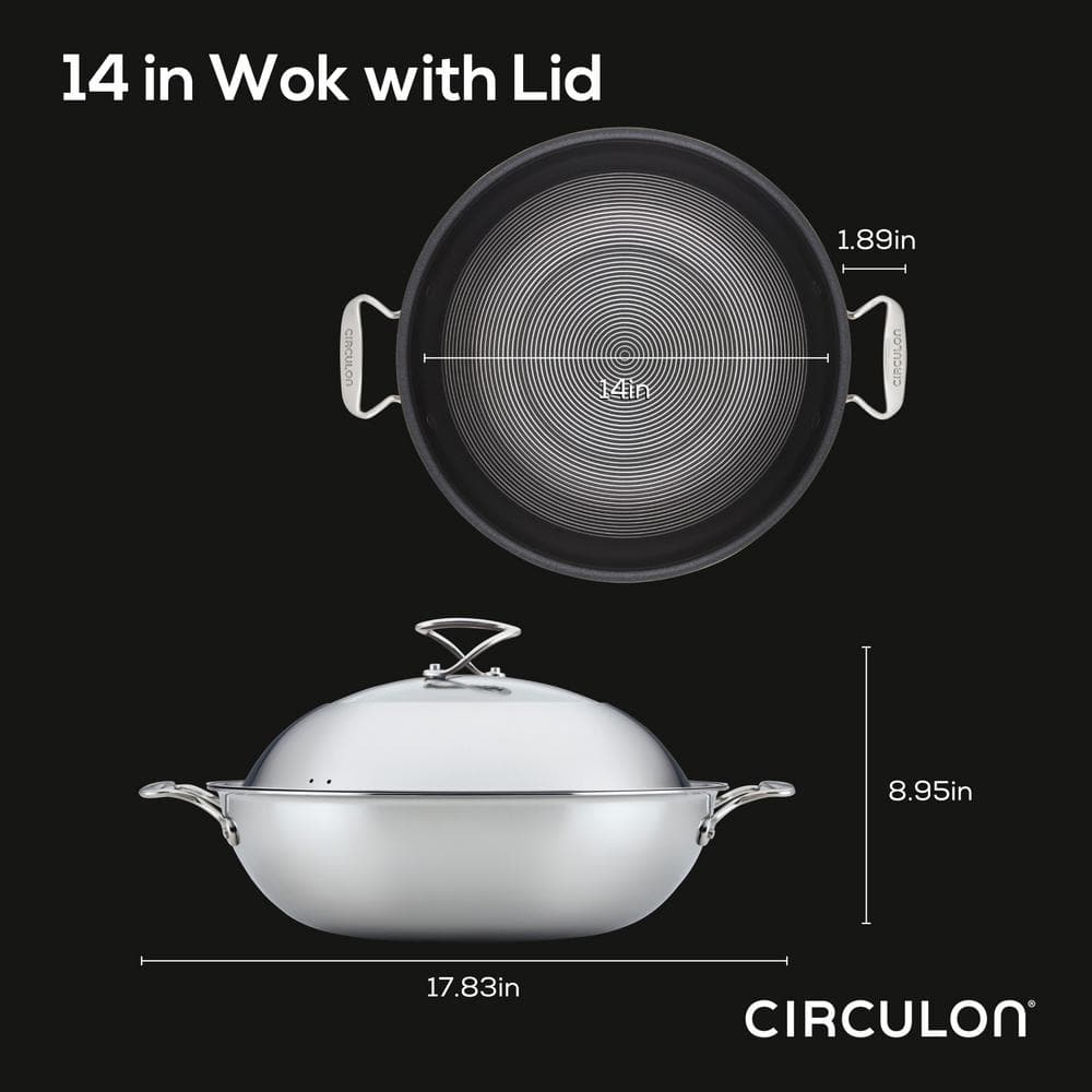 Circulon 14-Inch Stainless Steel Wok with Glass Lid