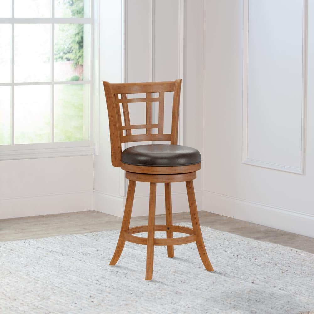 Fairfox Counter Height Barstool Oak - Hillsdale Furniture: 24.5" Swivel Stool with Back, Upholstered Seat, Wood Legs