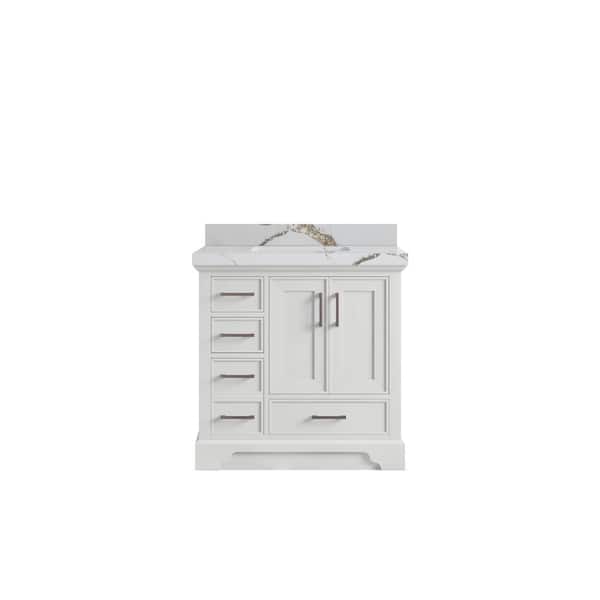 Willow Collections Charlotte 36 in. Single Sink Freestanding White Bath Vanity with Calacatta Gold Qt. Top Unassembled