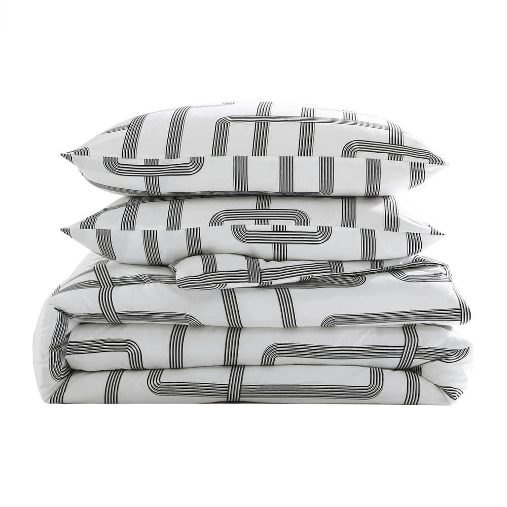 Twin White Microfiber Comforter and Sham Set with Geometric Pattern