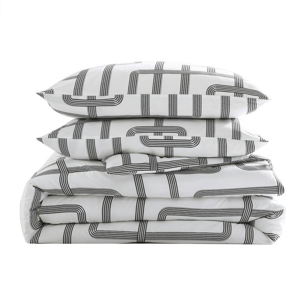 Mainline White and Black Microfiber Twin Duvet Cover Set