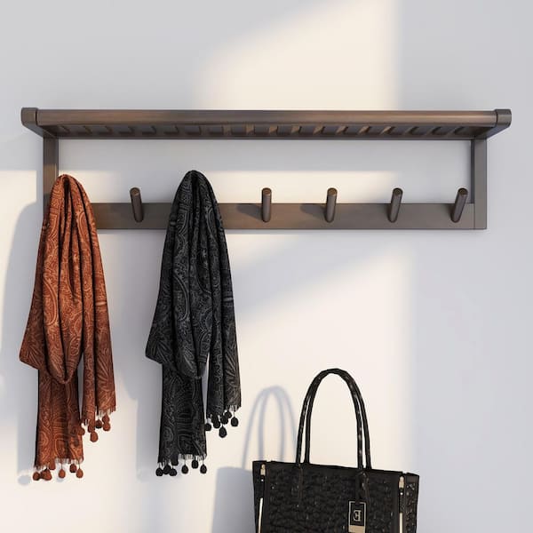 Wood Large Peg Coat or Towel Rack with Shelf in Espresso – Room & Decor
