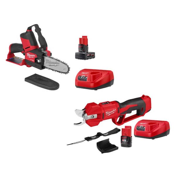 Milwaukee M12 FUEL 12V Lithium-Ion Brushless Cordless 6 in. HATCHET Pruning Saw Kit w/M12 Pruner Shears, (2) Battery, (2) Charger