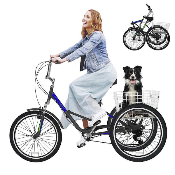 MOONCOOL 26 in. Adult Folding Tricycle 7 Speed Adult Tricycles Cruiser Trike with Large Basket/Adjustable Seat