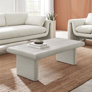 Relic 24 in. in White Rectangle Solid Mango Wood Concrete Textured Coffee Table