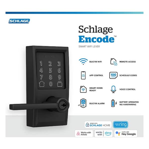 Century Matte Black Electronic Encode Smart WiFi Latitude Lever with Alarm