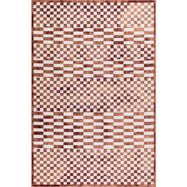 Kallie Washable Tiled Brick 7 ft. x 9 ft. Indoor Area Rug