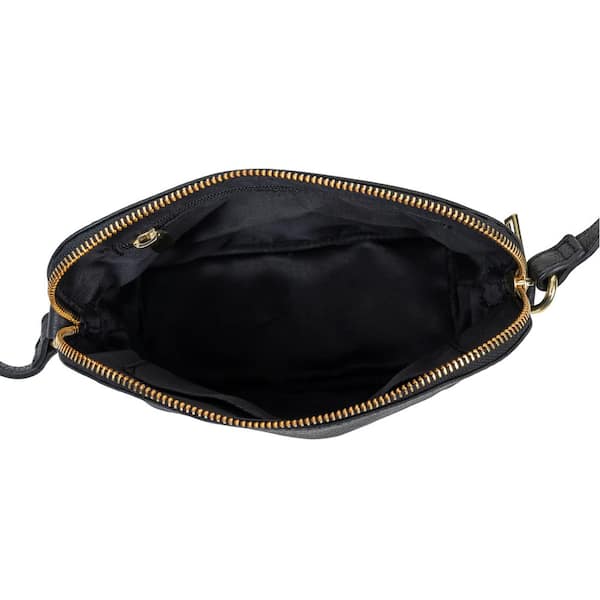 black zippered shoulder bag