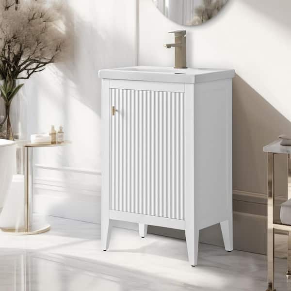 20 in. W x 15.7 in D x 34 in. H Single Sink Bath Vanity Cabinet in Linear White with Ceramic Top