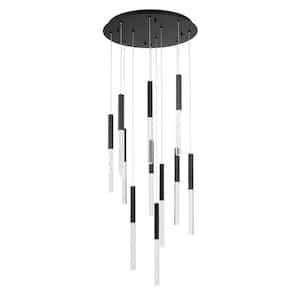 Benicio 2.5-Watt 11-Light Integrated LED Black Round Chandelier with Clear Glass Shade