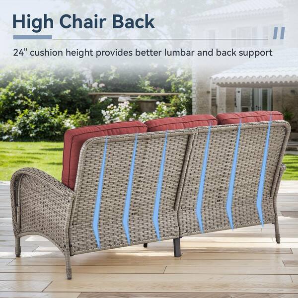 Pocassy Flat armrest series 3 Seat Gray Wicker Outdoor Patio Sofa