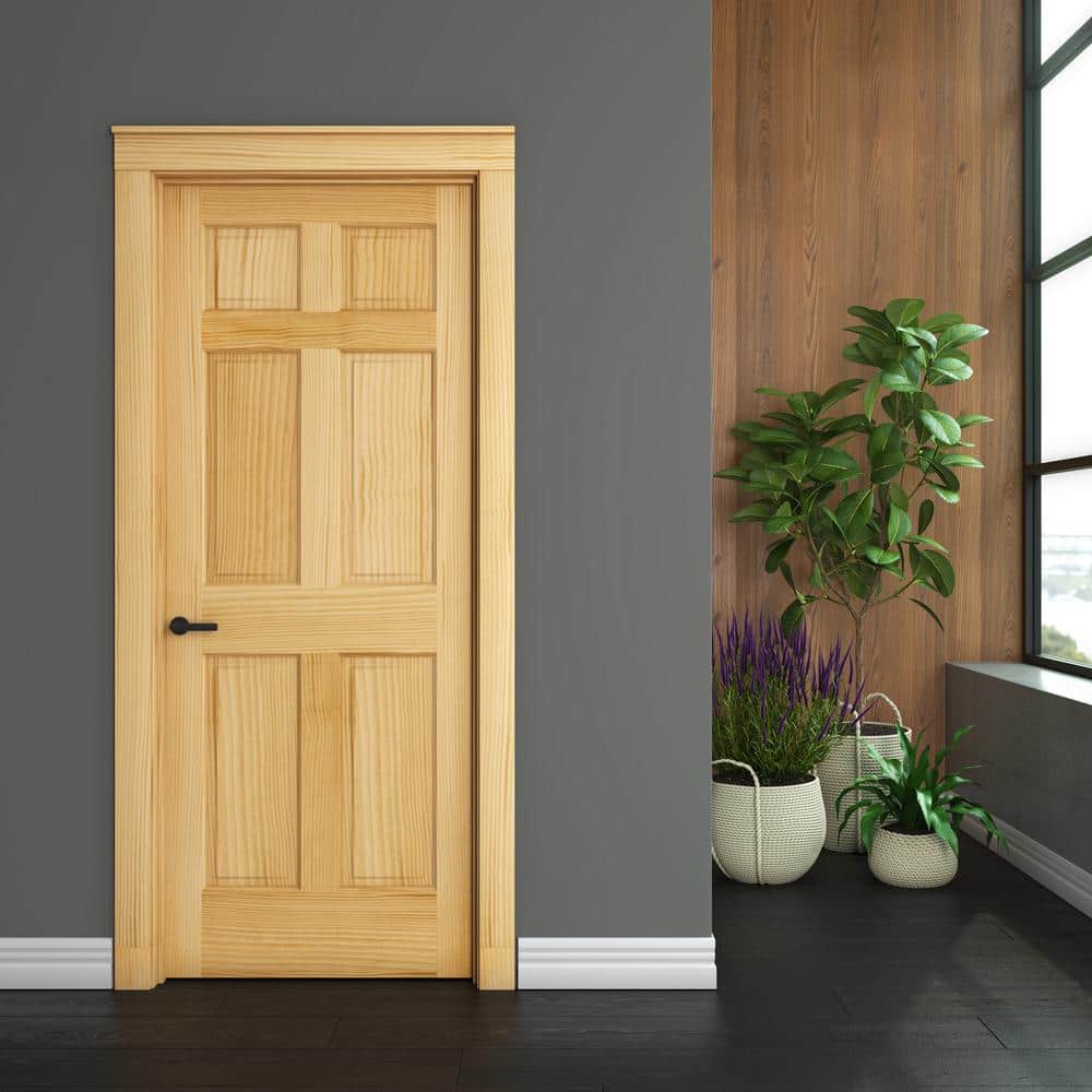 80" x 28" Unfinished Clear Pine 6-Panel Solid Wood Door