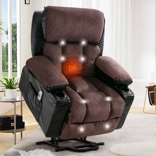 Black+Brown Faux Leather Recliners Power Lift Recliner Chair Recliners for Elderly with USB