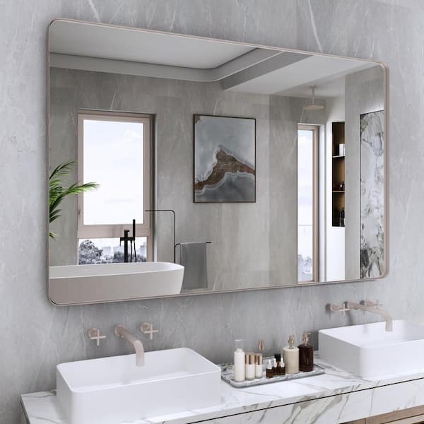 55 in. W x 36 in. H Large Rectangular Framed Wall Mounted Bathroom Vanity Mirror in Brushed Nickel
