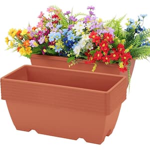 8-Pack Window Box Planter 17 in. Red Plastic Vegetable Flower Planters Boxes Rectangular Flower Pots with Saucers