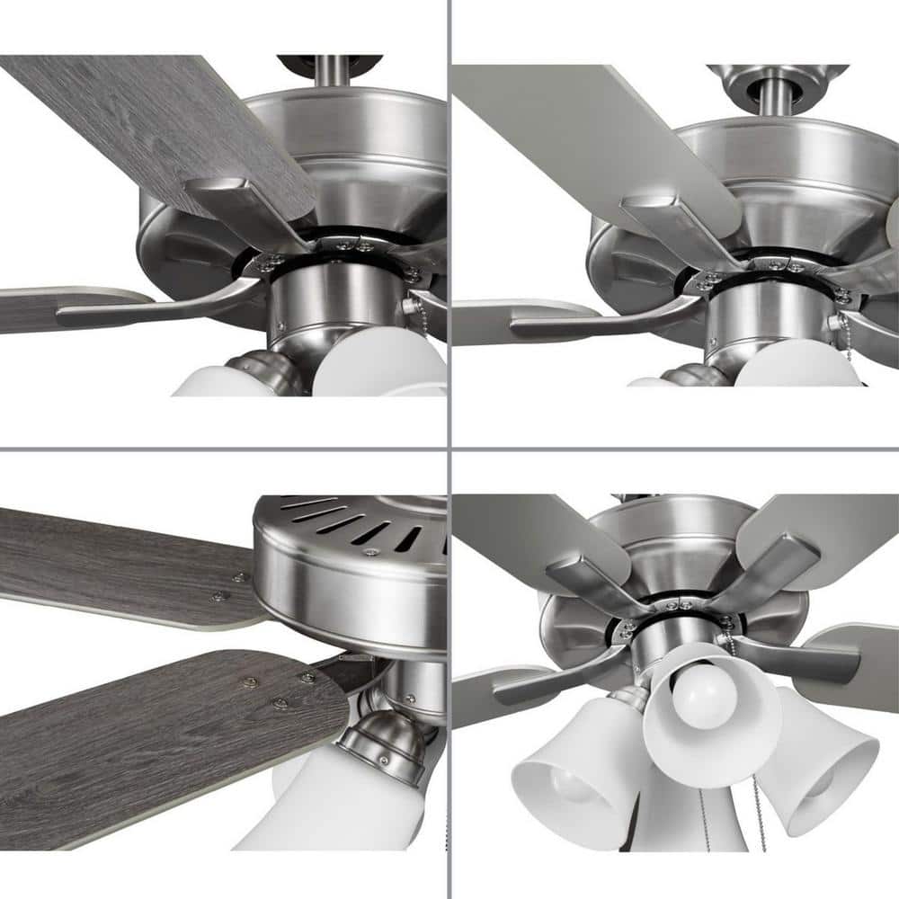 52'' Brushed Nickel Ceiling Fan with Light Kit and Reversible Blades