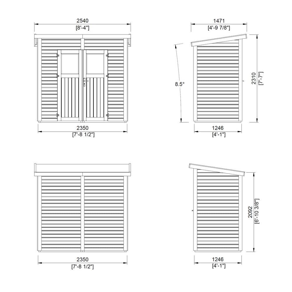 8 ft. x 4 ft. Light Brown Wooden Lean-To Storage Shed with Double Doors and Windows