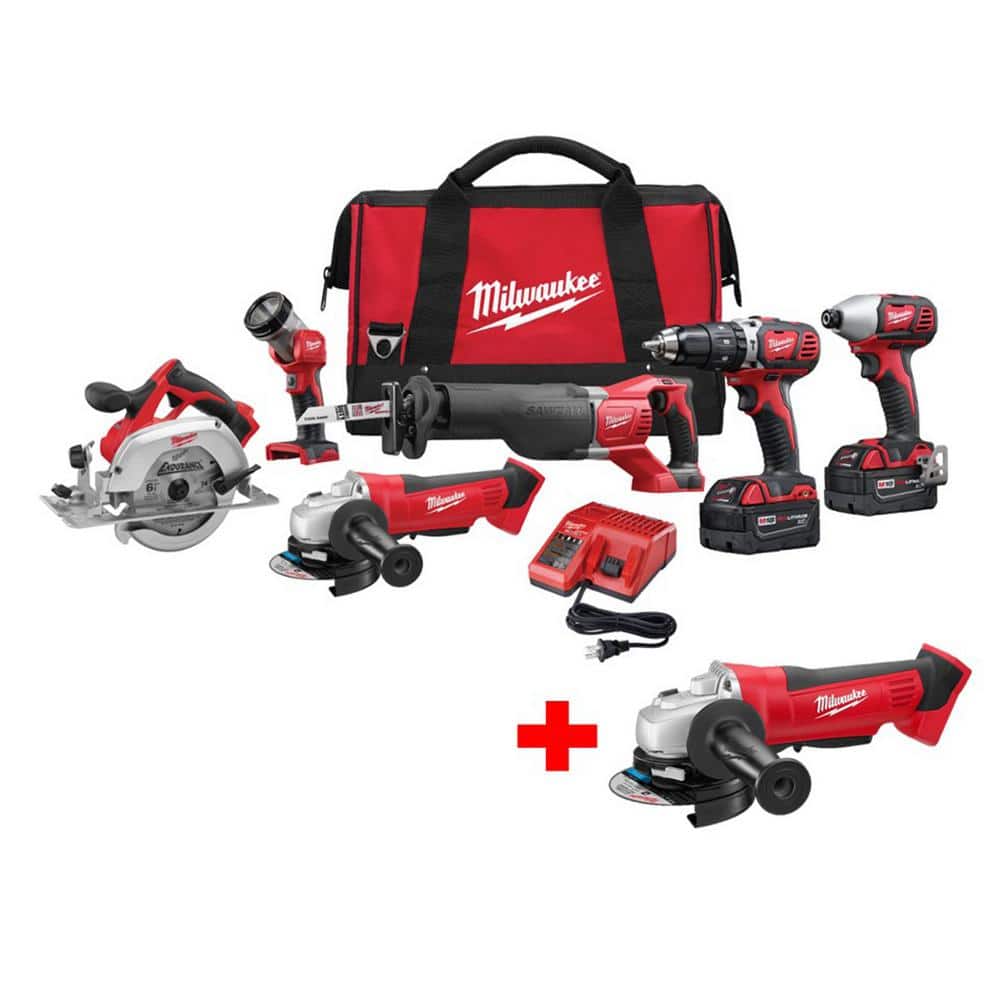 Milwaukee M18 18V Lithium-Ion Cordless Combo Kit (6-Tool) with Free M18 18V 4-1/2 in. Cut-Off Grinder -  2696-26-2680-20