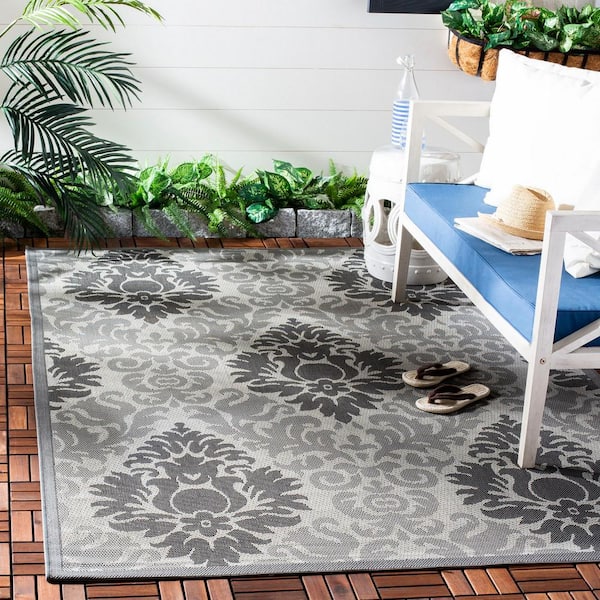 Courtyard Light Gray/Anthracite 5 ft. x 8 ft. Border Indoor/Outdoor Patio  Area Rug