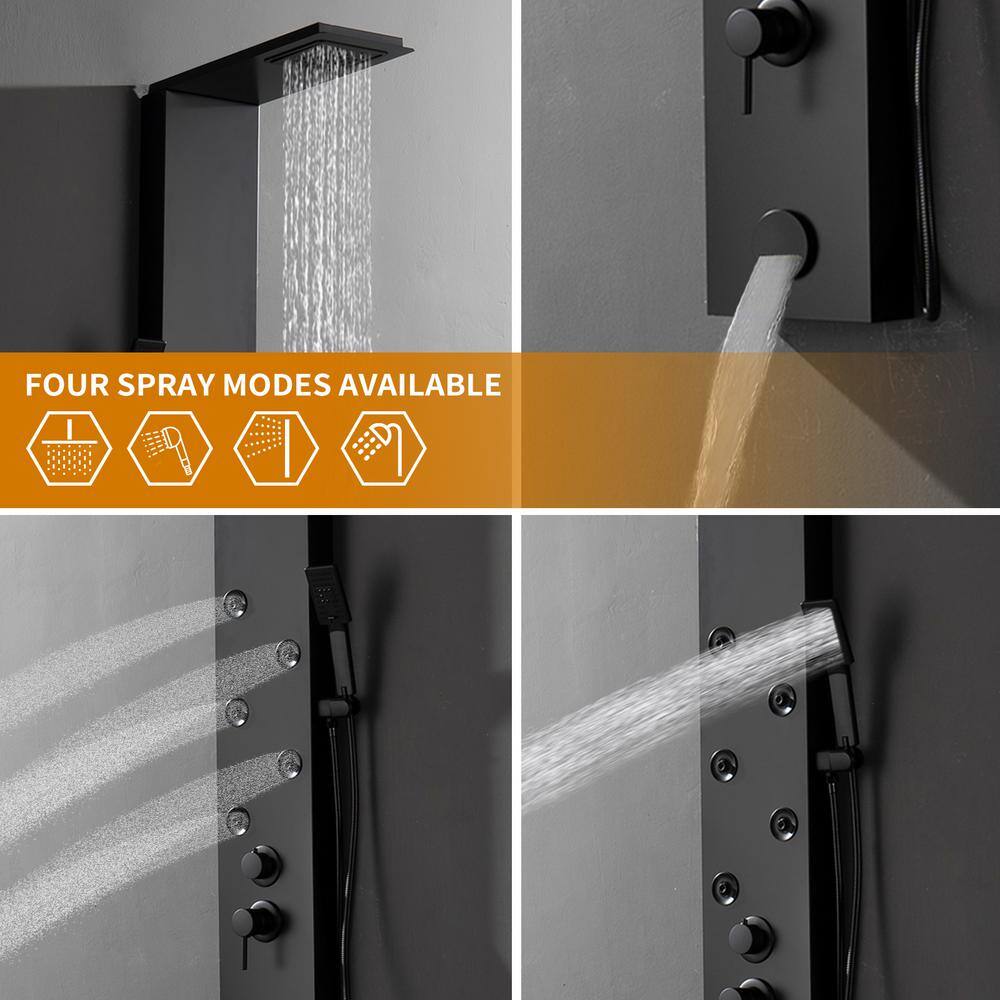 Matte Black Metal 4-Jet Rainfall Shower Panel System