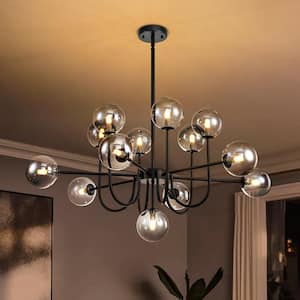 Isaiah 13-Light Black Sputnik Chandelier with Smokey Glass Globe