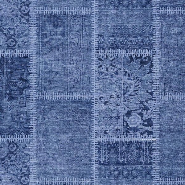 Navy Blue, Denim Blue 10 ft. x 14 ft. Woven Plaid Polyester Rectangle Indoor/Outdoor Area Rug