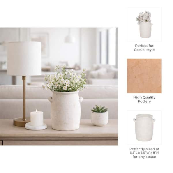 Liv & Skye 8 in. White Pottery Terracotta Amphora Handle Vase with Liv & Skye 8 in. White Pottery Terracotta Amphora Handle Vase with