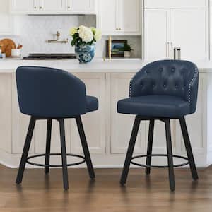 Arturo 26 in.Navy Blue Faux Leather Upholstered Swivel Bar Stool with Metal Frame Nailhead Counter Barstool Set of 2