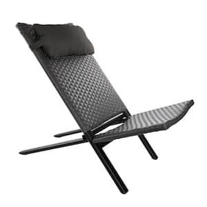 Gray Metal Folding Portable Plug Beach Chair with Headrest