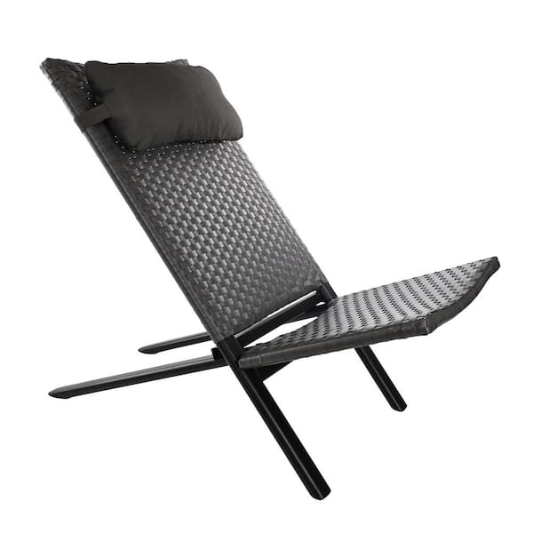 TWT Gray Metal Folding Portable Plug Beach Chair with Headrest