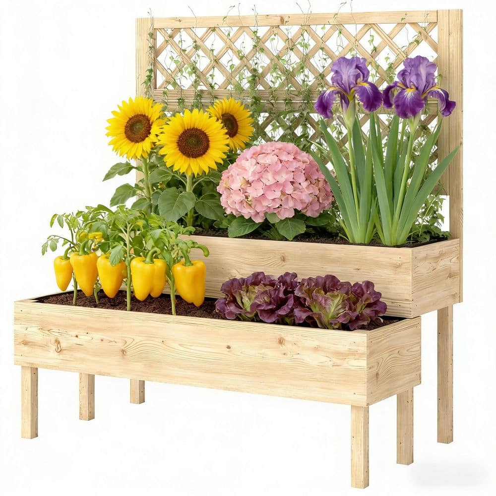42.5 in. x 24.4 in. x 47.2 in. Patio Elevated Planter Box, Trellis Planter Box, Outdoor Raised Garden Bed,Natural Wood price history on PriceWatchPro