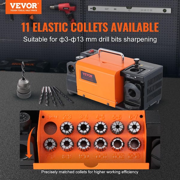 Drill Bits Sharpener 3 mm-13 mm 4500 PRM Corded Steel End Mill Grinder Sharpener with 11 Collets 95° to 135° Point Angle