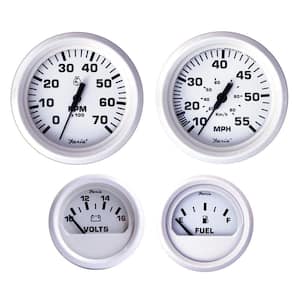 Dress White Outboard 4-Gauge Boxed Set - Speedometer/Tachometer/Fuel Level/Voltmeter