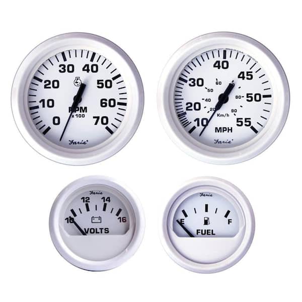 Faria Dress White Outboard 4-Gauge Boxed Set - Speedometer/Tachometer/Fuel Level/Voltmeter